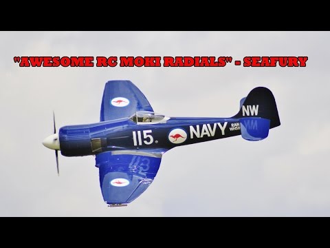 "AWESOME RC MOKI RADIALS" - FAST & LOUD PASSES - 1/4 SCALE HAWKER SEAFURY - 2016