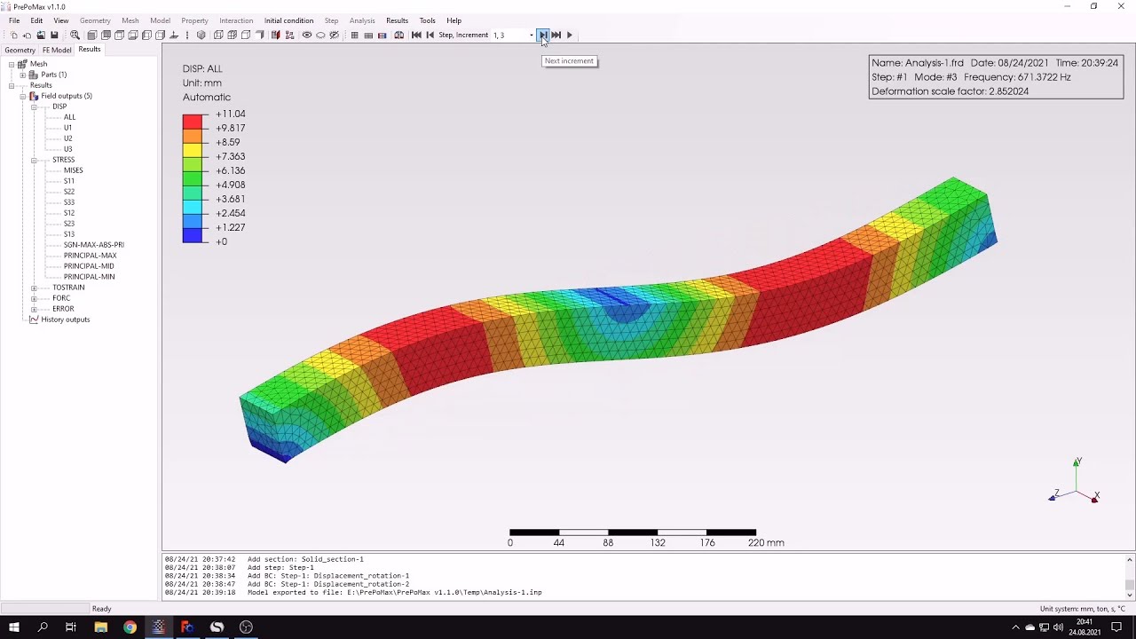 PrePoMax (CalculiX FEA) - Tutorial 3 - Modal analysis of a beam