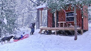 snow storm at the off grid cabin