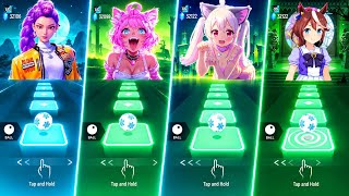 4 Anime Girls 🆚 Neon Snowflake Balls 🌈 Tiles Hop EDM Rush Gameplay 💥 | V Gamer