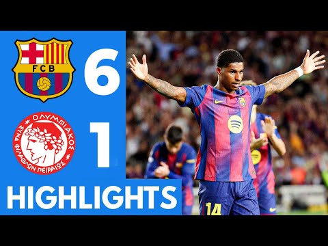 Barcelona vs Olympiacos (6-1) Highlights | Fermin Lopez, Yamal, Rashford goal vs Olympiacos