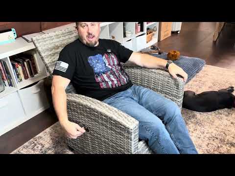 COMLAX FIELD Outdoor Recliner with Adjustable Back and Footrest, Patio Recliner with Flip Table Wicker Reclining Lounge Chair, Navy video review thumbnail