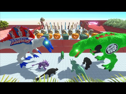 ESCAPE FROM HULK SPIDERMAN T-REX & TRANSFORMER SPINOSAURUS - Animal Revolt Battle Simulator