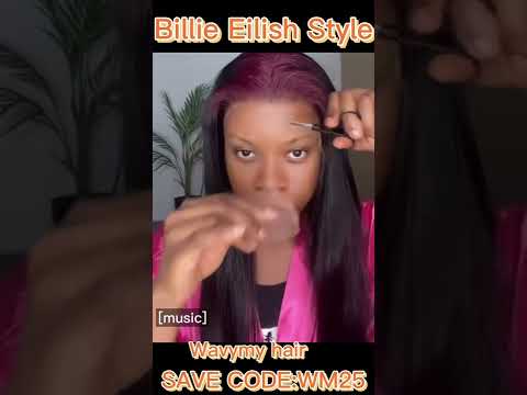 Wavymy Billie Eilish Style 99J Burgundy Roots Black Skunk Stripe Color Wigs 13x4 Straight Lace Front Human Hair Ombre Wig