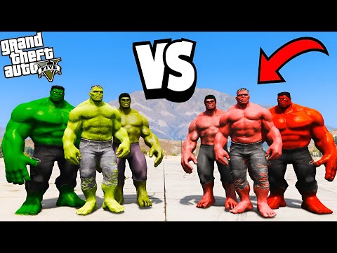 Green Hulk Gang Vs Red Hulk Gang Epic Battle In GTA 5!