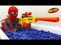 Spider Man Nerf Gun 100,000 Bullets shower ( Live Action Nerf First Person Shooter )