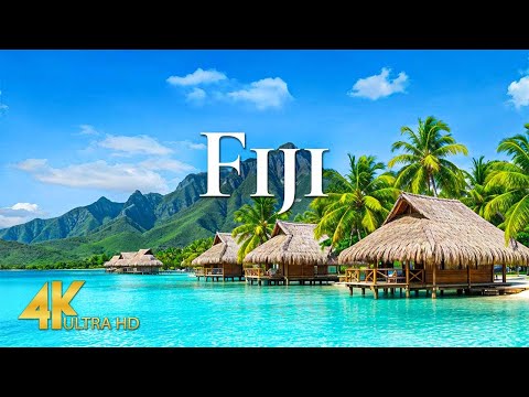 FLYING OVER FIJI 4K UHD - Turquoise Waters & Lush Islands Scenic Relaxation Film with Relaxing Music