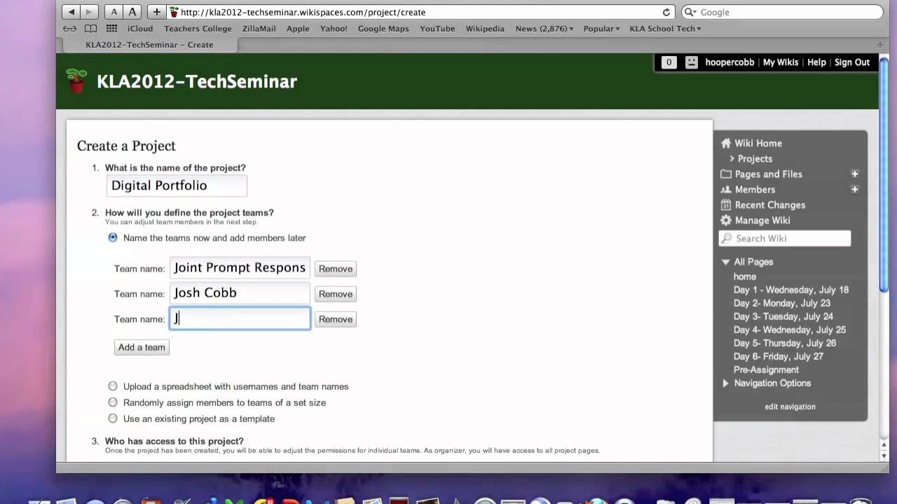 wikiSpaces Project Creation
