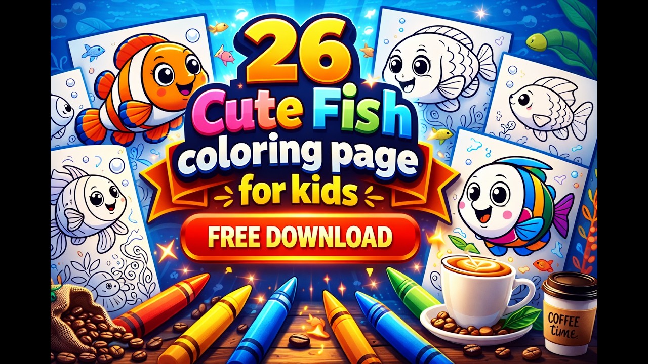 FREE DOWNLOAD 🎨 26 Cute Fish Coloring Pages | Relaxing Art for Kids & Beginners