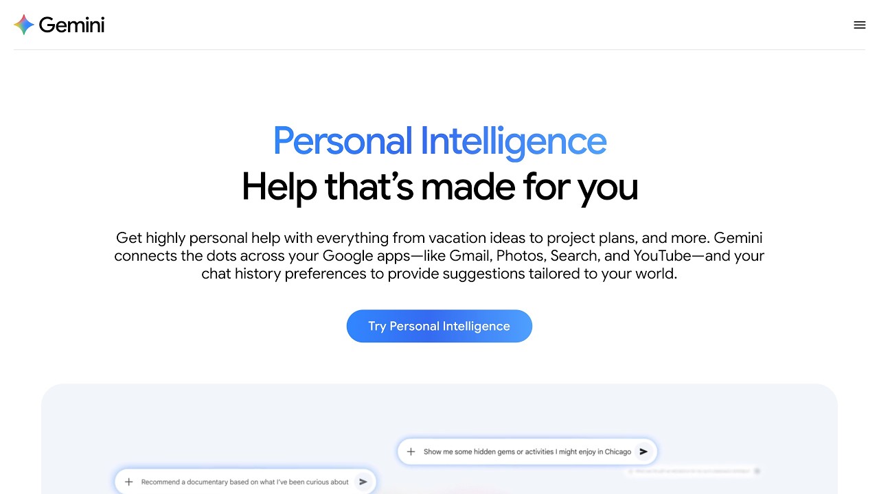 Personal Intelligence from Gemini — AI help just for you · Gemini.google · 2026