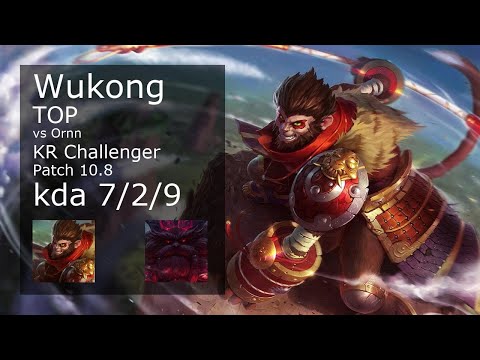 Wukong Top vs Ornn - KR Challenger 7/2/9 Patch 10.8 Gameplay // [롤] 오공 vs 오른 탑