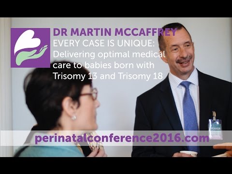 Dr. Martin McCaffrey presenting on medical care for babies born with Trisomy 13 and Trisomy 18