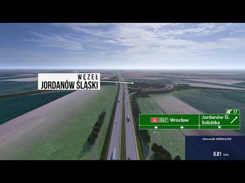 Wizualizacja budowy drogi ekspresowej S8 pomiędzy węzłami Kobierzyce Południe i Jordanów Śląski.