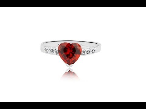 Biżuteria - Pierścionek ze srebra 925 - czerwone serce z cyrkonii i rządek cyrkonii