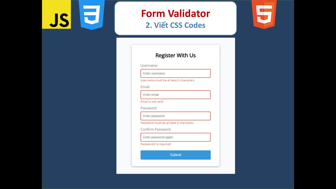 2. Hướng dẫn Form Validator dùng HTML, CSS và JavaScript | Viết CSS codes