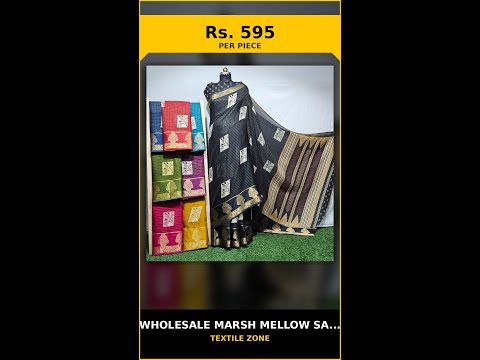 Wholesale Marsh Mellow Saree Weaving Satin Jacquard Border Jari Checks – product video thumbnail