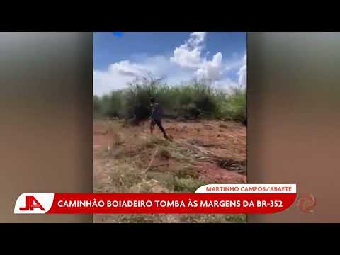 Martinho Campos/Abaeté: Caminhão boiadeiro tomba às margens da BR 352