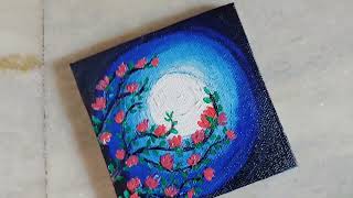 Winter Night Mini Canvas Acrylic Painting For Beginners #art #acrylicpainting #painting #artist #diy