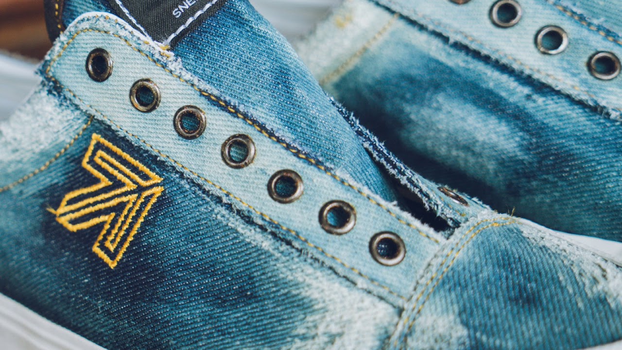 Ripped and Bleach Customized Denim Sneakers