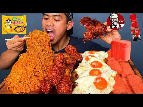 Lebaran MUKBANG SAMYANG KEJU + KFC SAOS SAMYANG + 10 TELUR + DAGING KOTAK!!