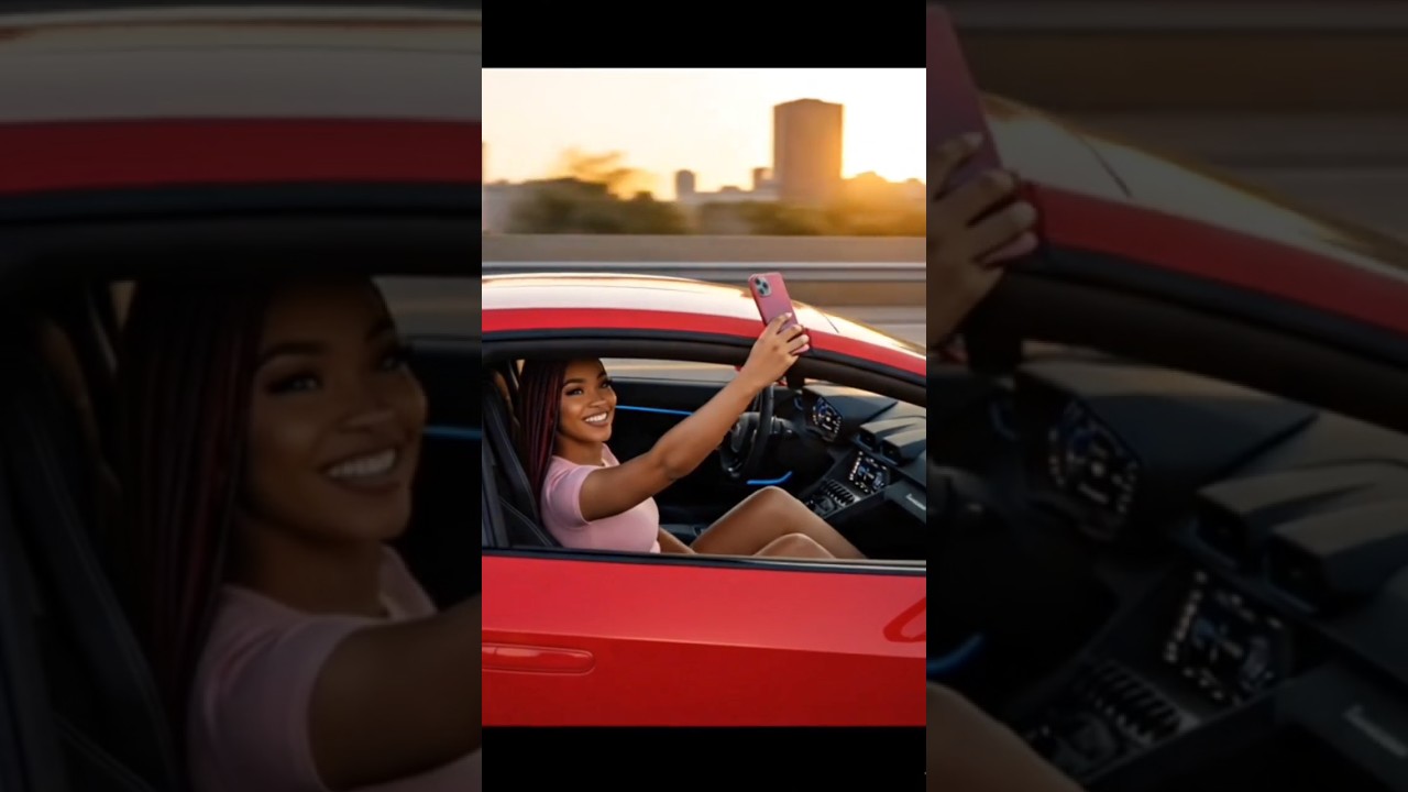 a beautiful black woman with confidence taking selfies in different styles for bf