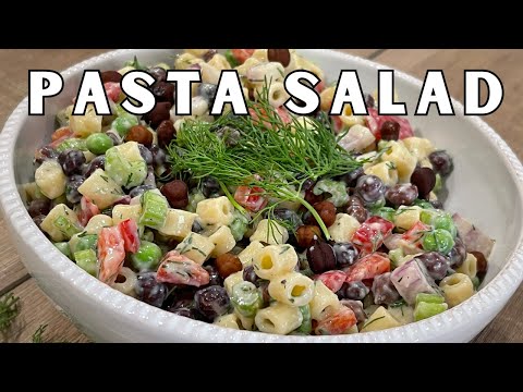 Easy Summer Pasta Salad with Black Chickpeas - Starch Solution 50/50 meal.
