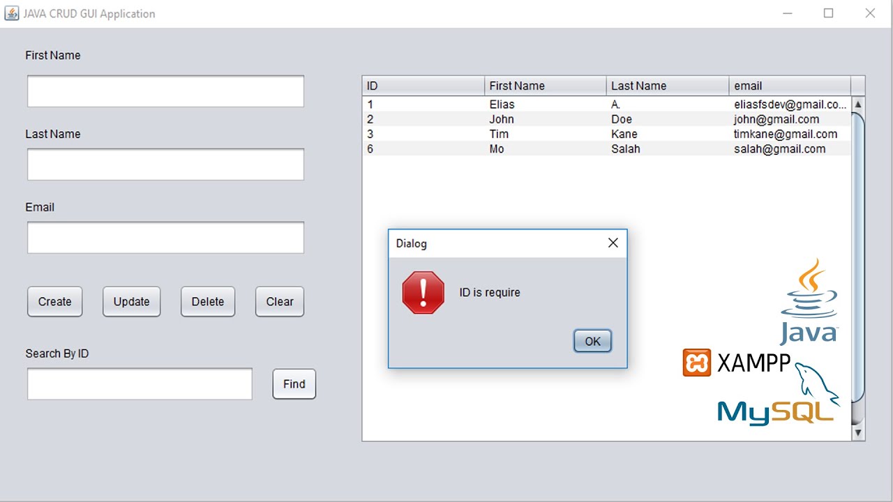 Java GUI crud with MYSQL Database XAMPP #1 - Create Read Update Delete  - INSERT