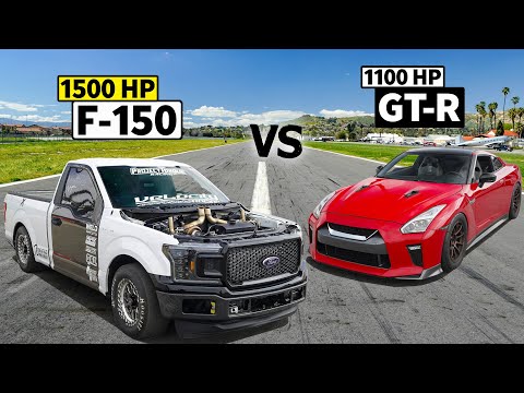 FreddyLSX’s “King Cobra” F-150 drag races 1100hp Nissan GT-R!!