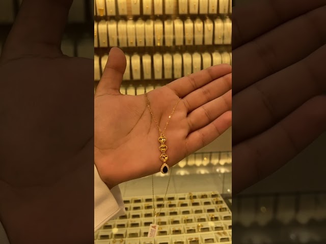 Black Drop Charm Gold Necklace - 21K.