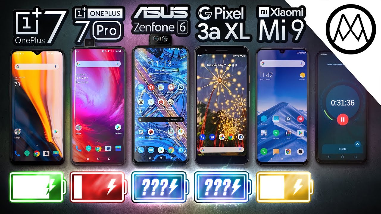 OnePlus 7 vs 7 Pro / Zenfone 6 / Pixel 3a XL / Mi 9 Battery Life DRAIN Test.