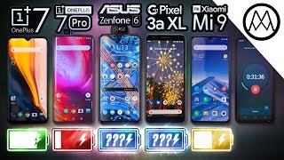OnePlus 7 vs 7 Pro vs Zenfone 6 vs Pixel 3a XL vs Mi 9 Battery Life DRAIN Test