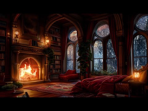 Cozy Castle Room Haven - Thunderstorm, Fireplace & Rain Sounds to Sleep in an instant - 8 Hours