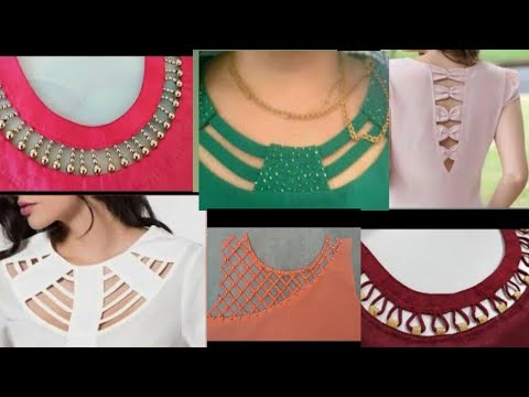 strip neckline design// Top 100 Patch Work Blouse Designs with Front and Back neck designs
