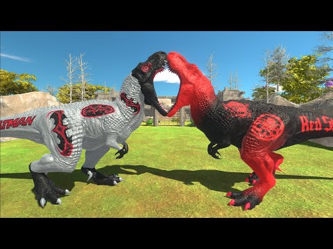CASTLE DEATH RUN - BATMAN T-REX vs RED SKULL T-REX Animal Revolt Battle Simulator