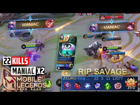 X2 MANIAC!!! 22 Kills MANIAC Cyclops Killing Machine - Mobile Legends
