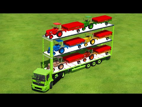 MINI TRACTOR OF COLORS ! TRANSPORT PORSCHE TRACTORS WITH TRIPLE TRAILER - SOYBEANS HARVEST - FS22