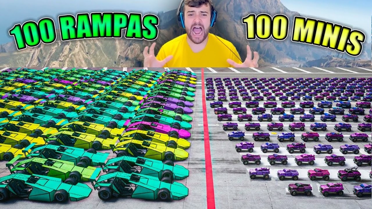 100 COCHES RAMPAS vs 100 MINI COCHES!! BRUTAL! - GTA 5 ONLINE