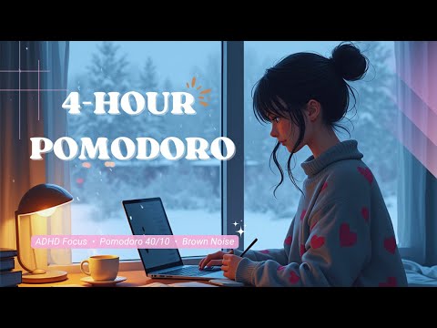 4HR STUDY WITH MEㅣPomodoro 40/10 for ADHD | Brown Noise