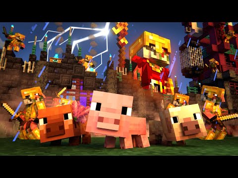 Zombie Piglin Army vs Overworld Pigs (Minecraft Movie Animation Ft. Minecraft Spring Drop)