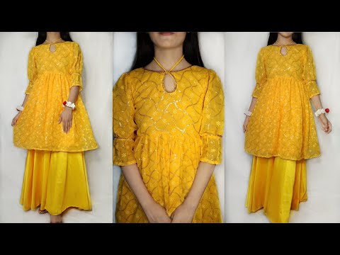 Haldi ceremony dress cutting and stitching/peplum dress with circular plazo cutting and stitching