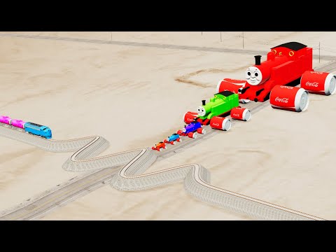 Big & Small Soda Wheel Thomas The Tank Engine Vs Impossible Wave Rail Crossing Train  - BeamNG.Drive