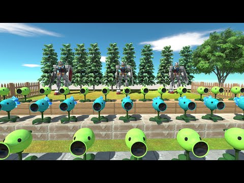 Monsters attacking peashooter and Ice Peashooter  -  Animal Revolt Battle Simulator