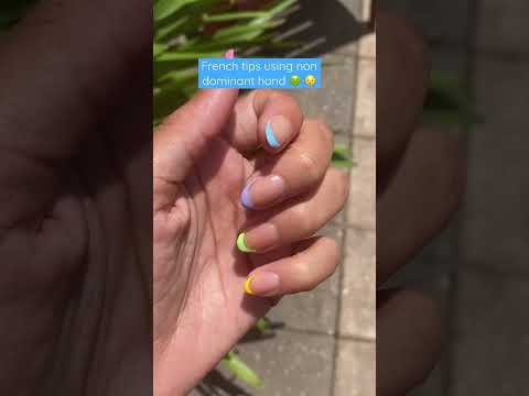 DIY colorful French tip nails using silicone sponge, Pinterest aesthetic, natural nails