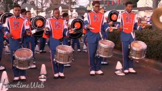 Belaire vs East St. John High drumline battle - 2016 Bacchus Mardi Gras Parade