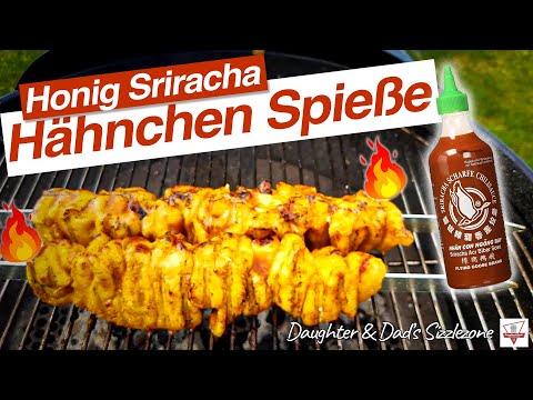 Honig Sriracha Hähnchen Spieße - Grilled Chicken Skewers - Rezept by Daughter & Dad's Sizzlezone