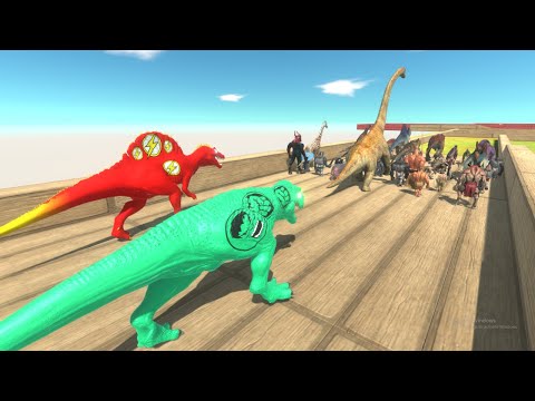 Trying to escape from Spinosaurus Flash & T-Rex Hulk - Animal Revolt Battle Simulator