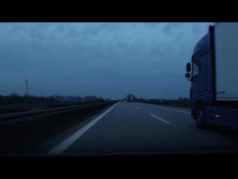 DRIVING IN GERMANY. Highway A24 from Berlin to Hamburg. Evening.