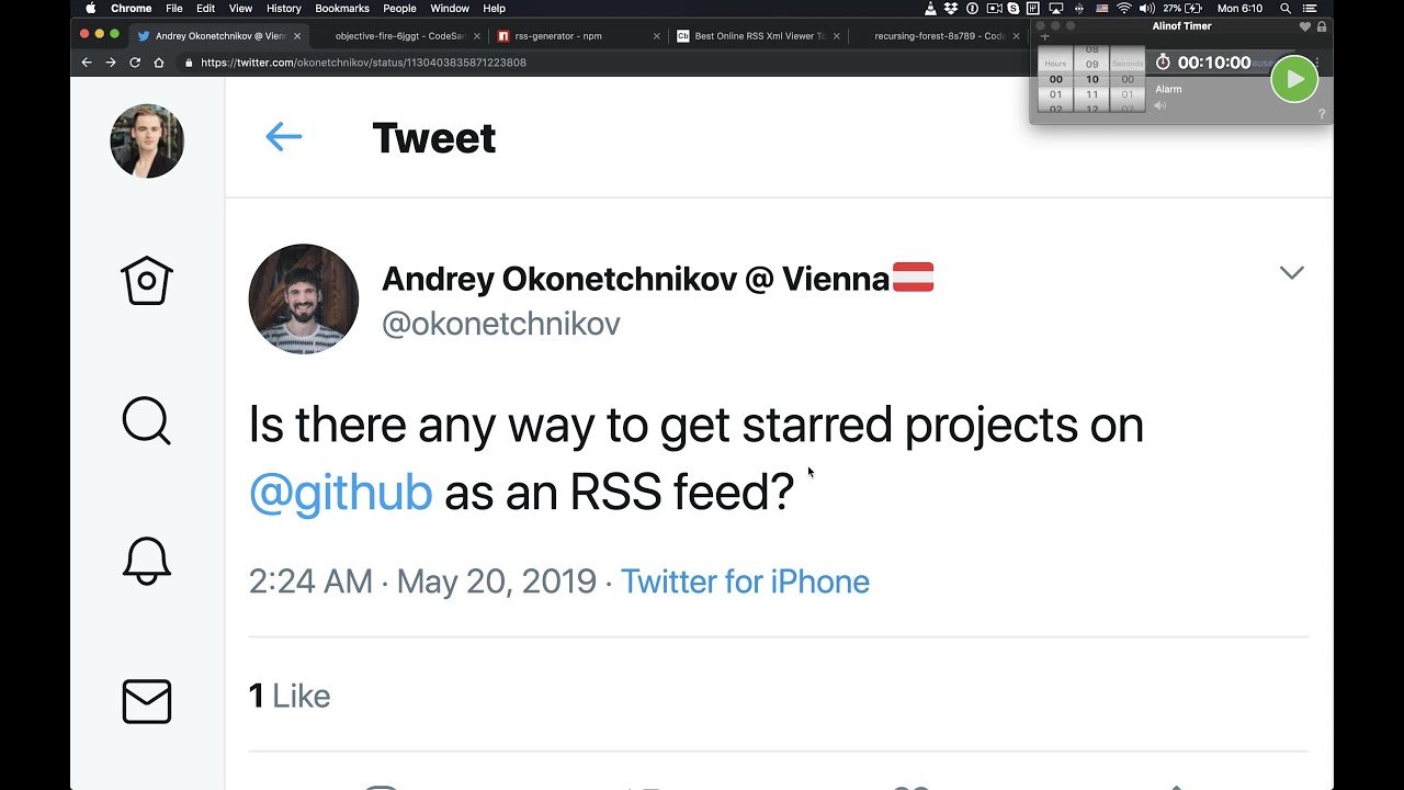 OneGraph Challenge: GitHub Starred Repository RSS feed (2x!) in under 10 minutes