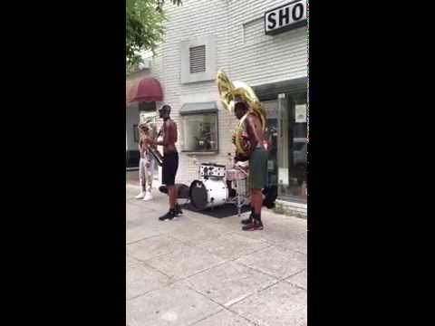 Saxophone, Tuba, Trumpet and drums on streets of Norfolk, Virginia