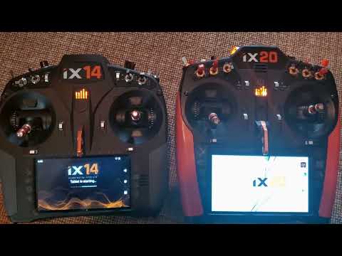Spektrum iX14 vs iX20 boot up testing. 100 models loaded in each radio with sounds.